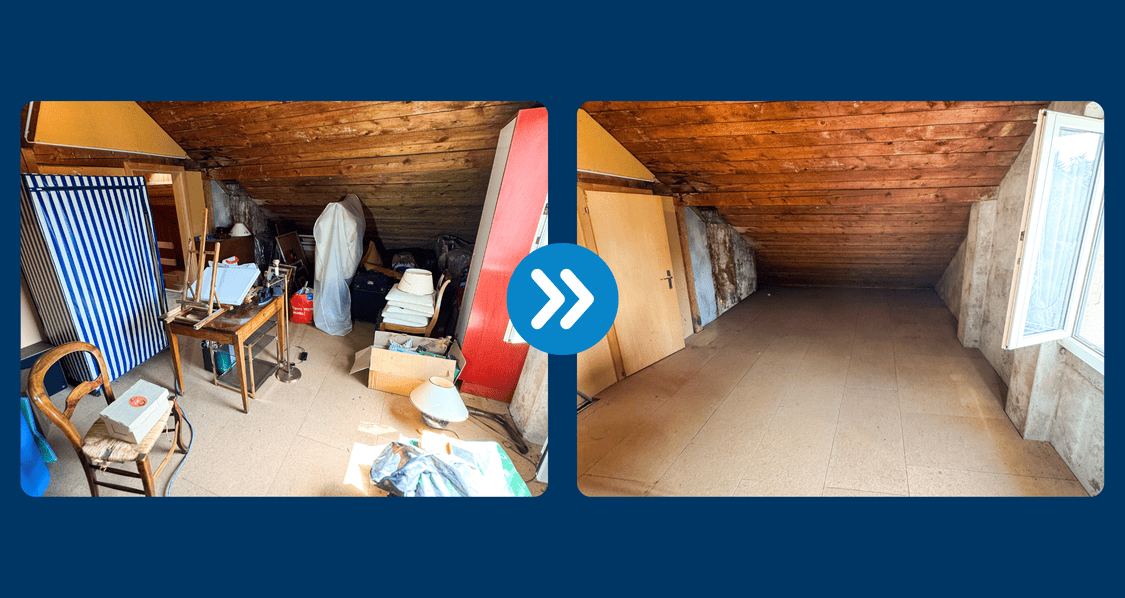 Photo avant/après d'une intervention de débarras à Morges