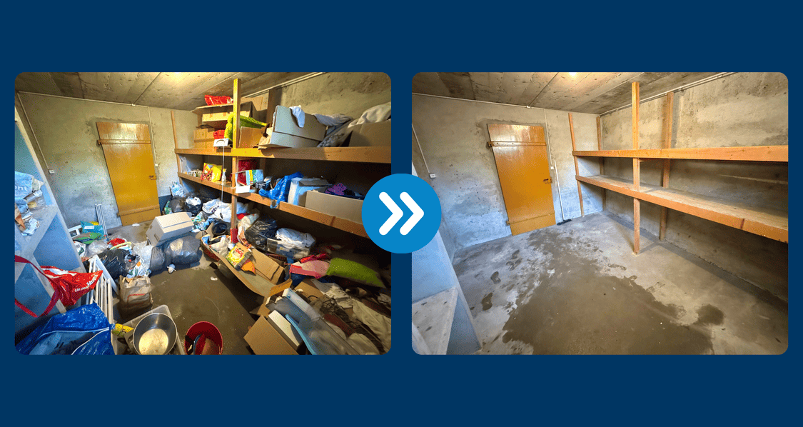 Photo avant/après d'une intervention de débarras à Orbe