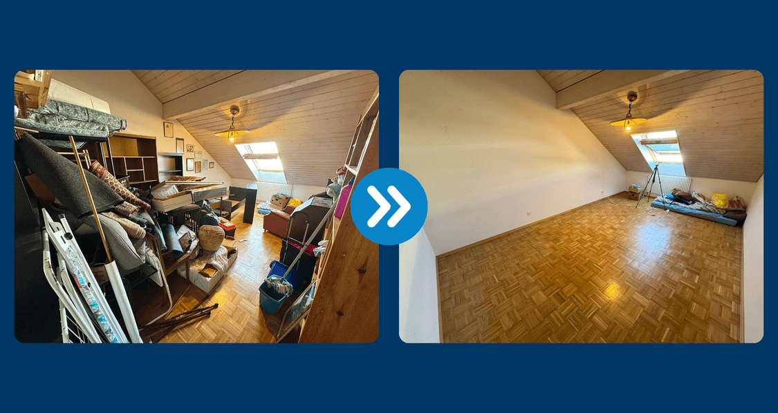 Photo avant/après d'une intervention de débarras à Pully